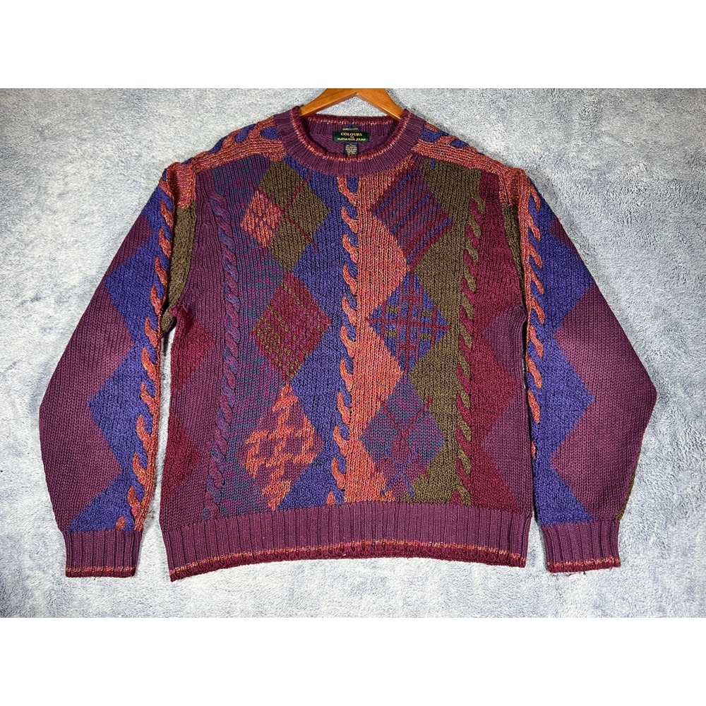 Vintage Colours by Alexander Julian Mens XL Linen Cotton Geometric Knit Sweater‎